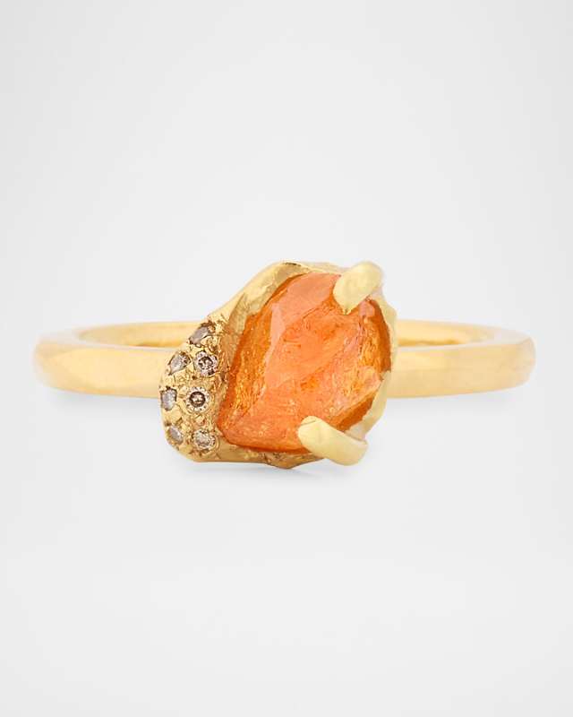 Gee 18K Yellow Gold Orange Garnet Ring with Diamonds